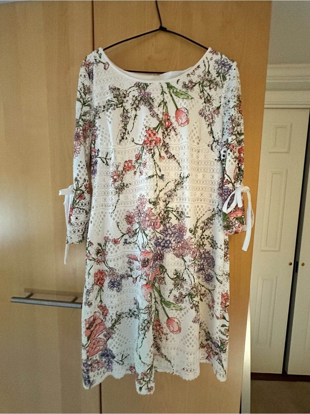 White Floral Eyelet Shift Dress lined